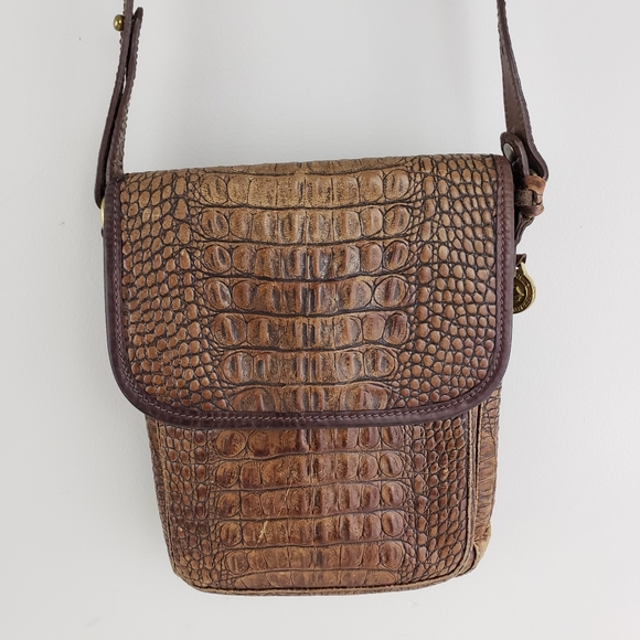 Brahmin Cognac Croc Embossed Leather Crossbody - Picture 14 of 14